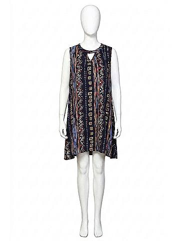 Velzera Tribal Sleeveless Keyhole Mini Dress in Blue (view 1)