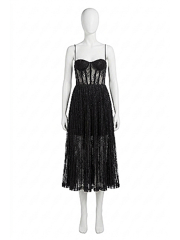 PatBO Lurex Tulle Bustier Midi Dress in Black (view 1)