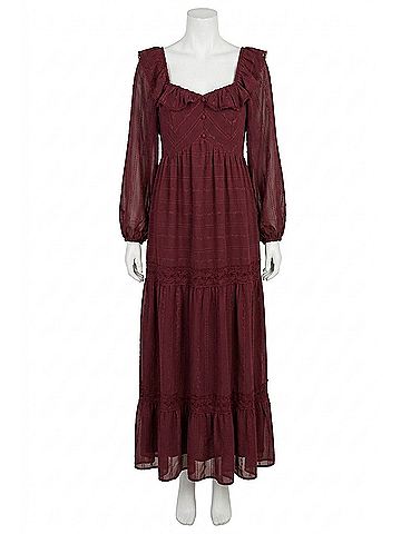 Listicle Ruffle Trim Tiered Maxi Dress in Wine (view 1)