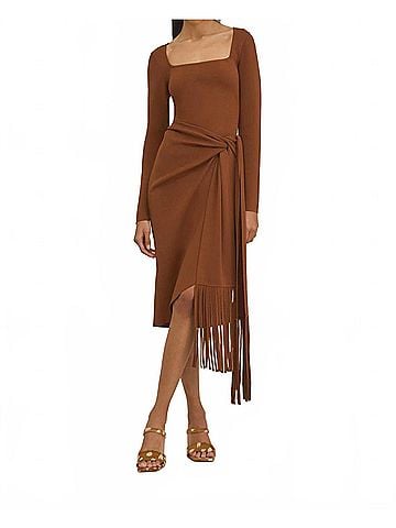 Cult Gaia Fringe Wrap Dress in Brown (view 2)
