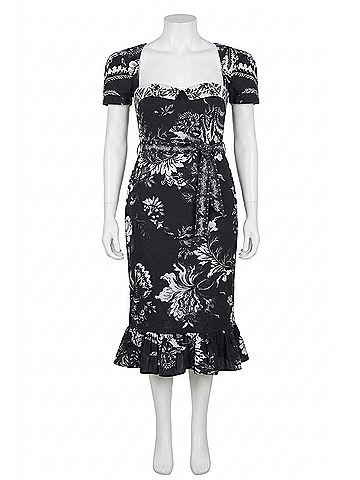 Hemant & Nandita Dea Tie Up Belt Midi Dress in Black White (view 1)
