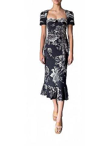 Hemant & Nandita Dea Tie Up Belt Midi Dress in Black White (view 2)