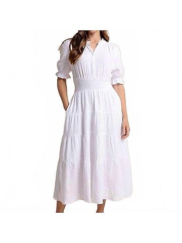 Southern Tide Christa Short Sleeve Maxi Dress in Classic White (view 2)