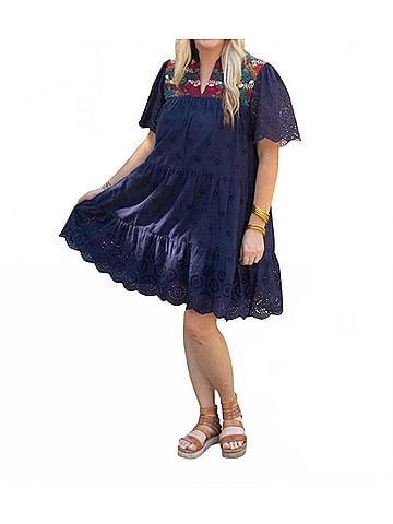 Layers Clothing Eyelet Embroidered Mini Dress in Navy (view 2)