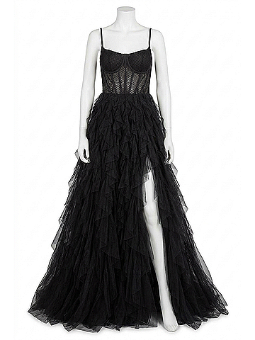 La Femme Tulle Ruffle Ball Gown in Black (view 1)
