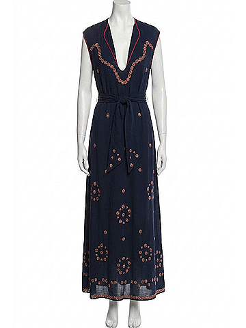 The Great. Women's The Beaded Corridor Dress in Navy (view 1)