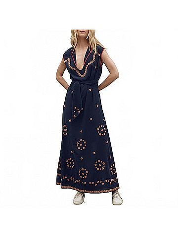 The Great. Women's The Beaded Corridor Dress in Navy (view 2)