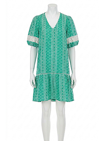 Joy Joy Stripe Eyelet Dress in Green (view 1)