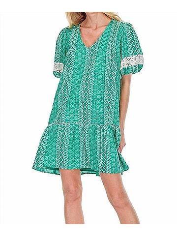 Joy Joy Stripe Eyelet Dress in Green (view 2)