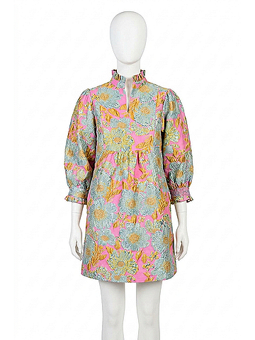 Ivy Jane Brocade Ruffle Trim Dress in Pink (view 1)