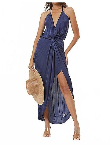 Young Fabulous & Broke Siren Midi Slip Dress in Aviator Blue (view 2)