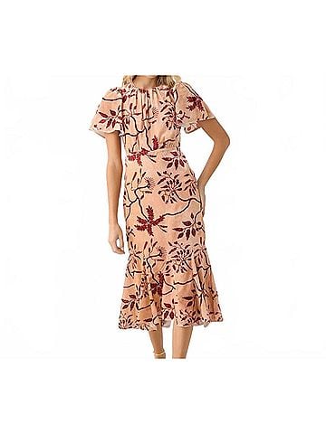Rhode Grande Arabella Floral Midi Dress in Cream Enchanted Vine (view 2)