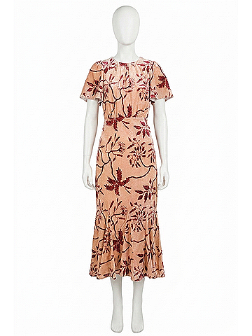 Rhode Grande Arabella Floral Midi Dress in Cream Enchanted Vine (view 1)