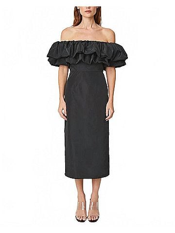 Rhode Viola Off The Shoulder Midi Dress in Black (view 2)