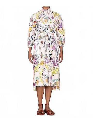 Banjanan Gemma Belted Button-Down Midi Dress in Marine Mirage (view 2)