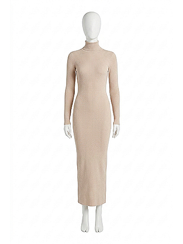 Enza Costa Silk Sweater Rib Ankle Turtleneck Dress in Jute (view 1)