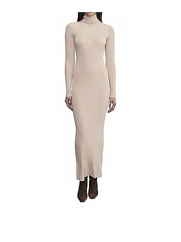 Enza Costa Silk Sweater Rib Ankle Turtleneck Dress in Jute (view 2)