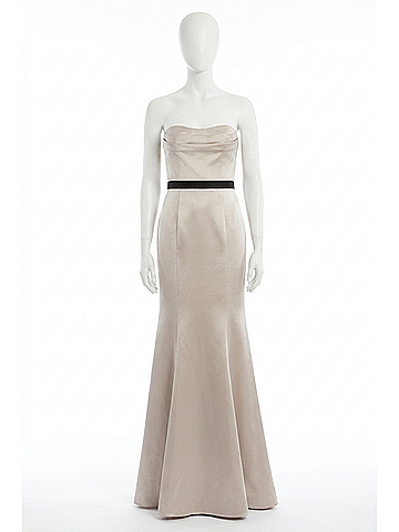 Badgley Mischka Strapless Satin Gown in Beige (view 1)