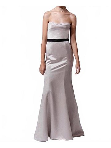 Badgley Mischka Strapless Satin Gown in Beige (view 2)