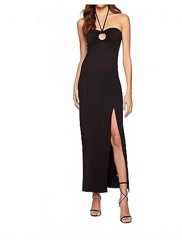 Susana Monaco Halter Side Slit Maxi Dress in Midnight (view 2)