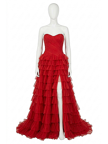 La Femme Corset Tulle Ball Gown in Red (view 1)