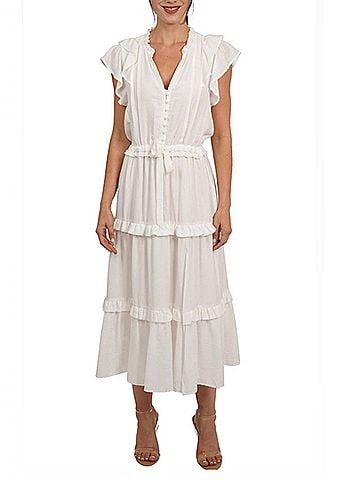 Love Token Tiered Midi Dress in White (view 2)