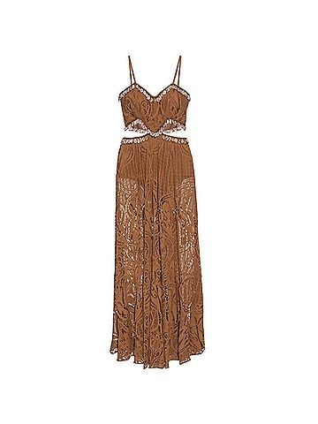 PatBO Beaded Seashell Cut-Out Maxi Dress in Almond (view 1)