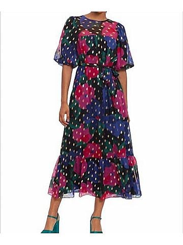 Donna Morgan Gold Foil Maxi Dress in Multi Colored (view 2)