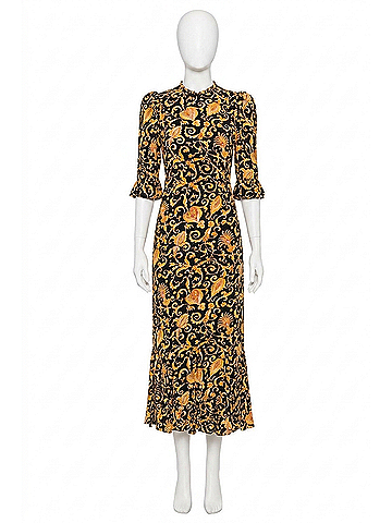 Rhode Felix Midi Dress in Baroque Heart Floral Gold (view 1)