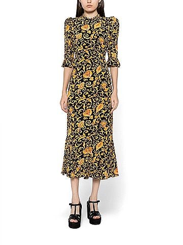 Rhode Felix Midi Dress in Baroque Heart Floral Gold (view 2)