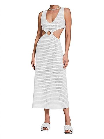Devon Windsor Sonya Crochet Cutout Dress in Off White (view 2)