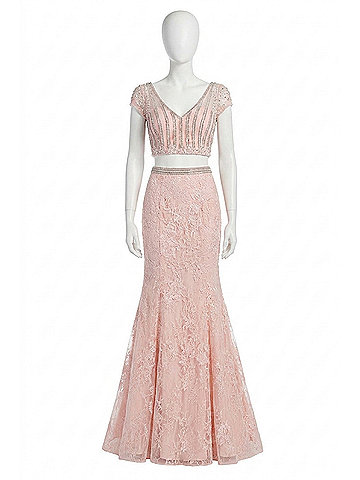 Sherri Hill Lace Mermaid Prom Dress in Blush (view 1)