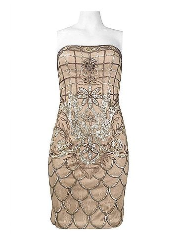 Sue Wong Strapless Sequined Scalloped Sheath Dress in Beige (view 2)