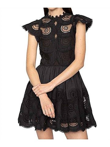 Sea New York Drea Embroidery Flutter Sleeve Dress in Black (view 2)