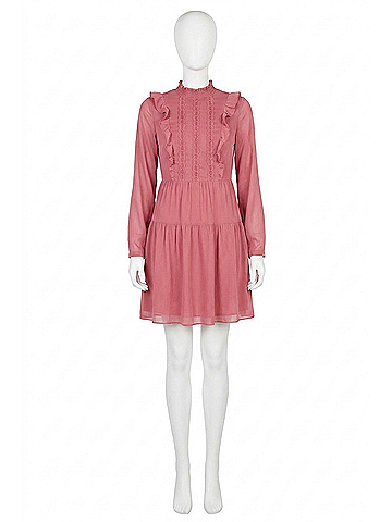 Kensie Crinkle Chiffon Long Sleeve Ruffle Front Mock Neck Dress in Pink (view 1)