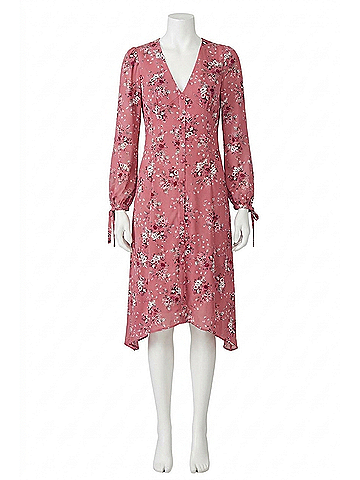 Kensie Long Sleeve V-Neck Dress in Pink (view 1)