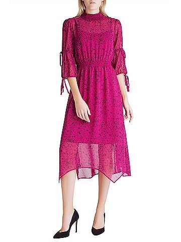 Kensie Mock Neck Long Sleeve Dress in Pink (view 2)