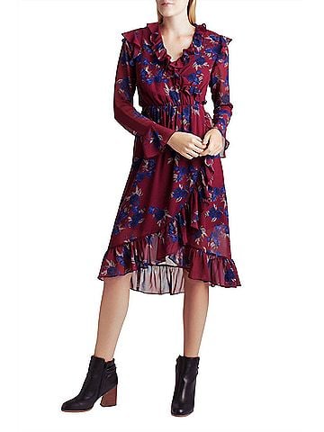 Kensie Ruffle Hem Faux Wrap Dress in Rhythm And Blues (view 2)