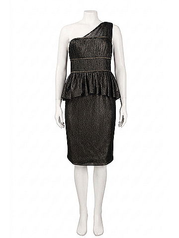 Monique Lhuillier Women's One Shoulder Lace Peplum Dress in Black Gold (view 1)