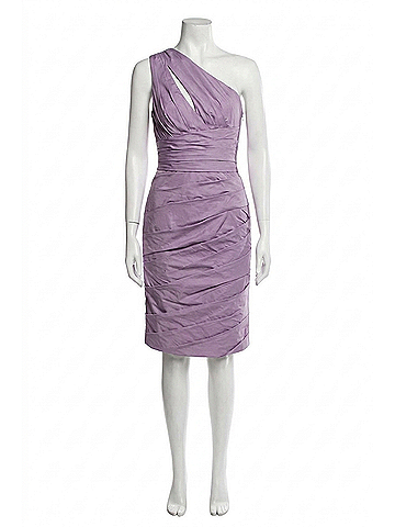 Monique Lhuillier One Shoulder Pleated Party Dress in Violet (view 1)