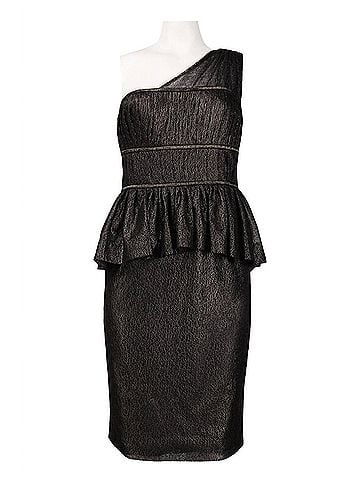 Monique Lhuillier Women's One Shoulder Lace Peplum Dress in Black Gold (view 2)