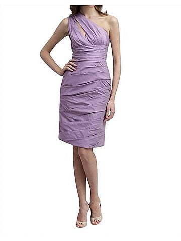 Monique Lhuillier One Shoulder Pleated Party Dress in Violet (view 2)
