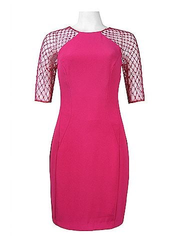Monique Lhuillier Women's Rhinestone Illusion Sleeve Dress in Azalea (view 2)