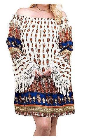 Kori America Tuscan Off The Shoulder Mini Dress - Plus in Tan (view 2)