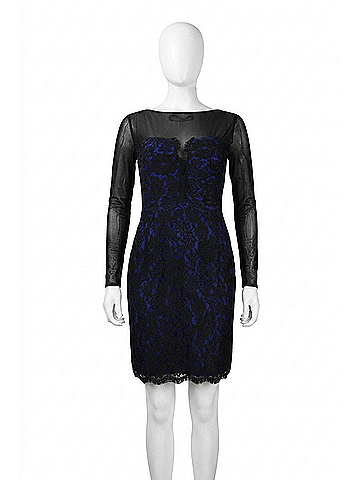 Monique Lhuillier Illusion Neckline Lace Dress in Black Lapis (view 1)