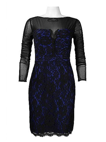 Monique Lhuillier Illusion Neckline Lace Dress in Black Lapis (view 2)
