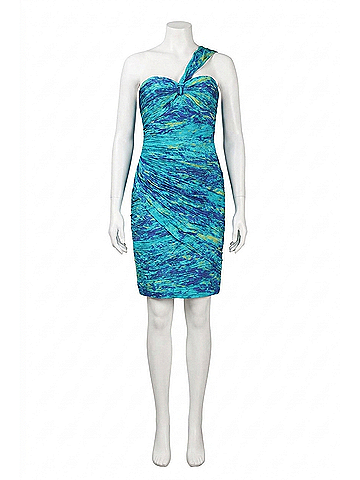 Monique Lhuillier One Shoulder Ruched Dress in Rainforest (view 1)
