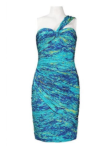 Monique Lhuillier One Shoulder Ruched Dress in Rainforest (view 2)