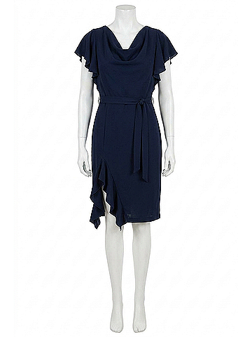 Maison Tara Belted Short Sleeve Knee Length Dress in Navy (view 1)