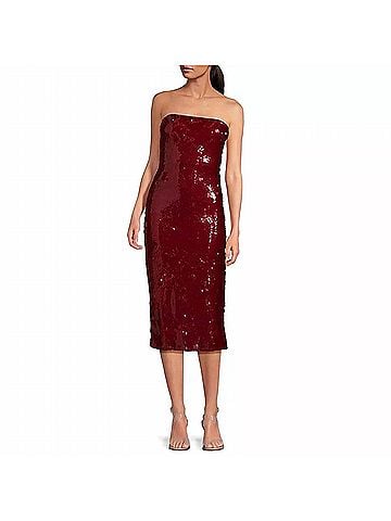 Lucy Paris Atlanta Sequined Strapless Midi Dress in Red (view 2)
